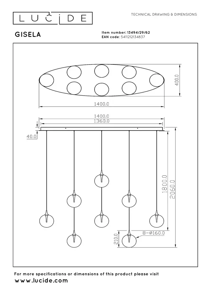 Lucide Premium GISELA - Hängeleuchte - LED Dimb. - 8x3,9W 2700K - Bernstein