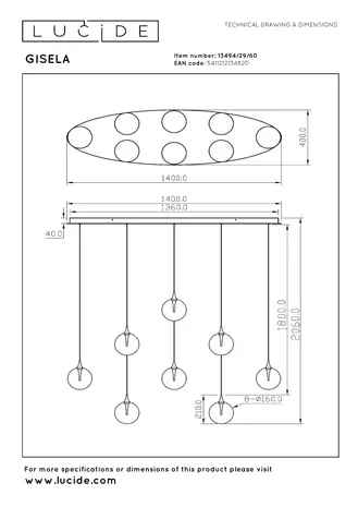 Lucide Premium GISELA - Hängeleuchte - LED Dimb. - 8x3,9W 2700K - Transparent