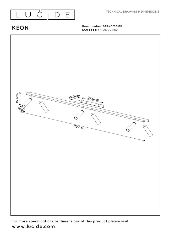 Lucide KEONI - Deckenstrahler - 6xGU10 (MR11) - Kaffee