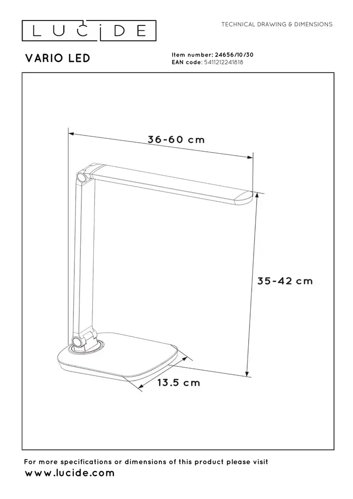 Lucide VARIO LED - Schreibtischlampe - LED Dim to warm - 1x8W 2700K/6500K - Schwarz