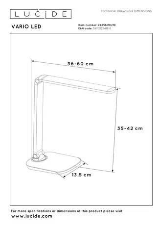 Lucide VARIO LED - Schreibtischlampe - LED Dim to warm - 1x8W 2700K/6500K - Schwarz