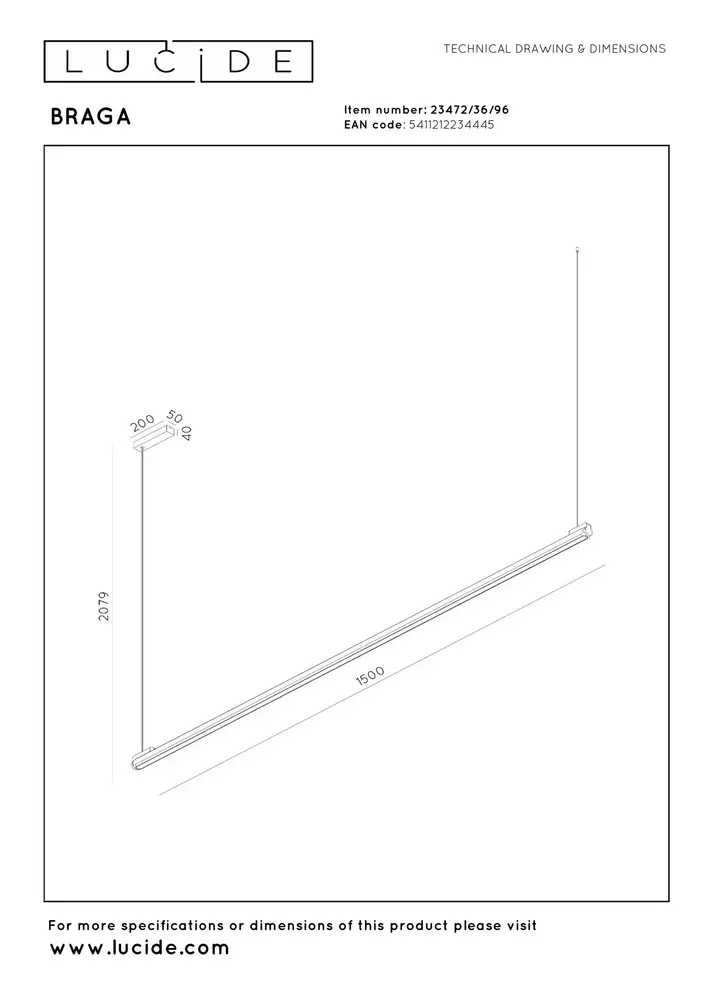 Lucide Premium BRAGA - Hängeleuchte - LED Dimb. - CCT - 1x36W 2700K/4000K - Kaffee