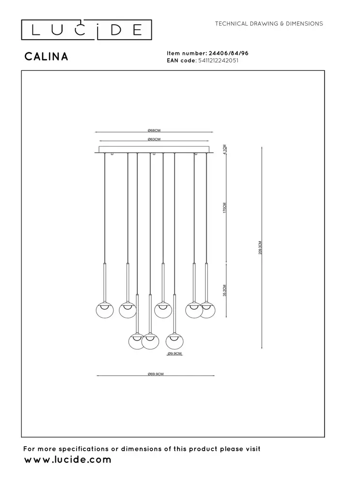 Lucide Premium CALINA - Hängeleuchte - Ø 69,9 cm - LED Dimb. - CCT - 12x7W 2200K/3300K - Kaffee