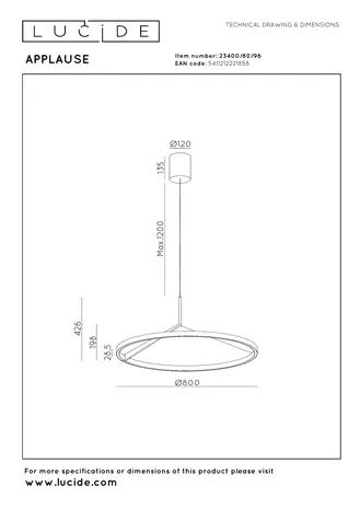 Lucide Premium APPLAUSE - Hängeleuchte - Ø 80 cm - LED Dimb. - CCT - 1x43W 2700K/4000K - Kaffee
