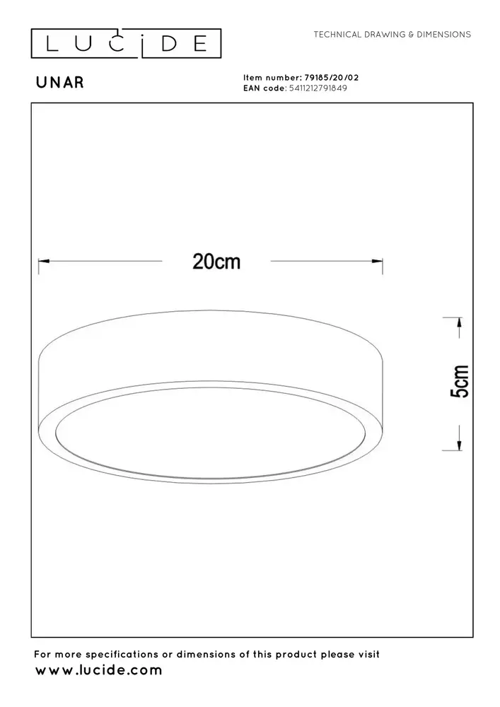 Lucide UNAR - Deckenleuchte - Ø 20 cm - LED 3 StepDim - 1x12W 2700K - Schwarz