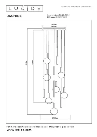 Lucide Premium JASMINE - Hängeleuchte - Ø 75 cm - LED Dimb. - CCT - 12x4,5W 2200K/3300K - Kupfer