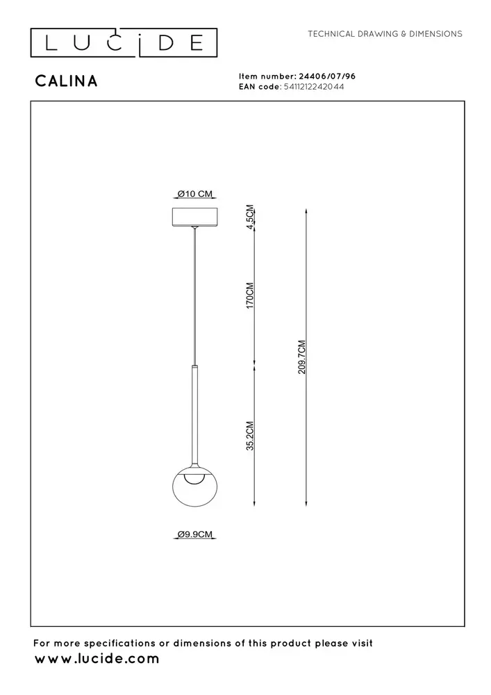 Lucide Premium CALINA - Hängeleuchte - Ø 9,9 cm - LED Dimb. - CCT - 1x7W 2200K/3300K - Mit austauschbarem LED-Modul - Kaffee