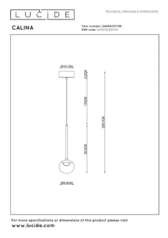 Lucide Premium CALINA - Hängeleuchte - Ø 9,9 cm - LED Dimb. - CCT - 1x7W 2200K/3300K - Mit austauschbarem LED-Modul - Kaffee