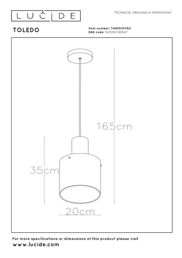 Lucide TOLEDO - Hängeleuchte - Ø 20 cm - 1xE27 - Bernstein Lucide TOLEDO - Hängeleuchte - Ø 20 cm - 1xE27 - Bernstein