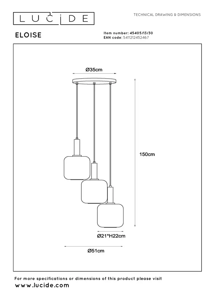 Lucide ELOISE - Hängeleuchte - Ø 40 cm - 3xE27 - Schwarz