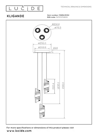 Lucide KLIGANDE - Hängeleuchte - Ø 25 cm - LED Dimb. - 3x8W 2700K - Mattes Gold / Messing
