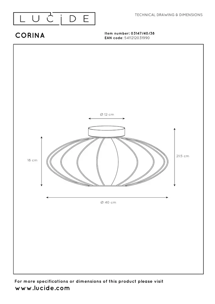 Lucide CORINA - Deckenleuchte - Ø 40 cm - 1xE27 - Beige