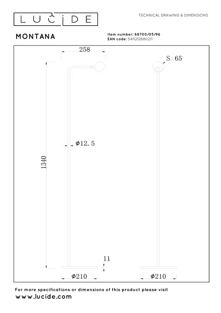 Lucide Premium MONTANA - Stehleuchte - LED Dimb. - 1x5W 2700K - Kaffee