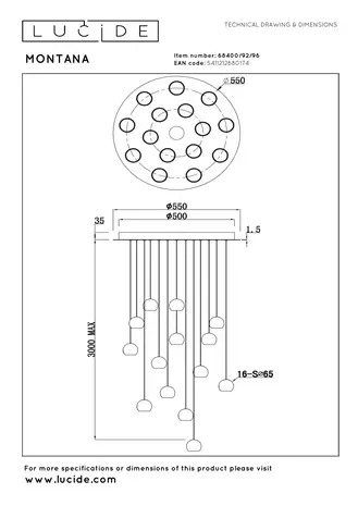 Lucide Premium MONTANA - Hängeleuchte - LED Dimb. - CCT - 16x5,7W 2700K/4000K - Kaffee