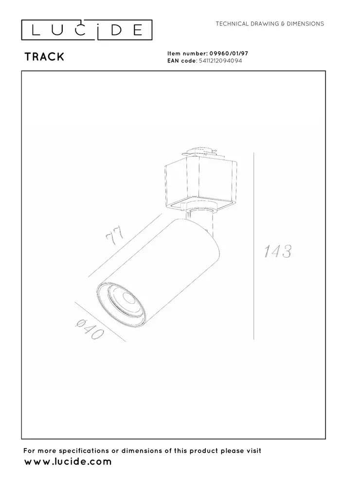 Lucide TRACK RITMO Trackspot - 1-phasiges Schienensystem / Schienenbeleuchtung - 1xGU10-MR11 - Kaffee (Verlängerung)