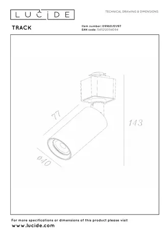 Lucide TRACK RITMO Trackspot - 1-phasiges Schienensystem / Schienenbeleuchtung - 1xGU10-MR11 - Kaffee (Verlängerung)