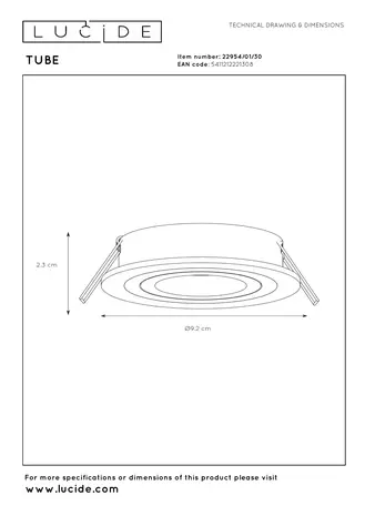 Lucide TUBE - Einbaustrahler - Ø 9,2 cm - 1xGU10 - Schwarz