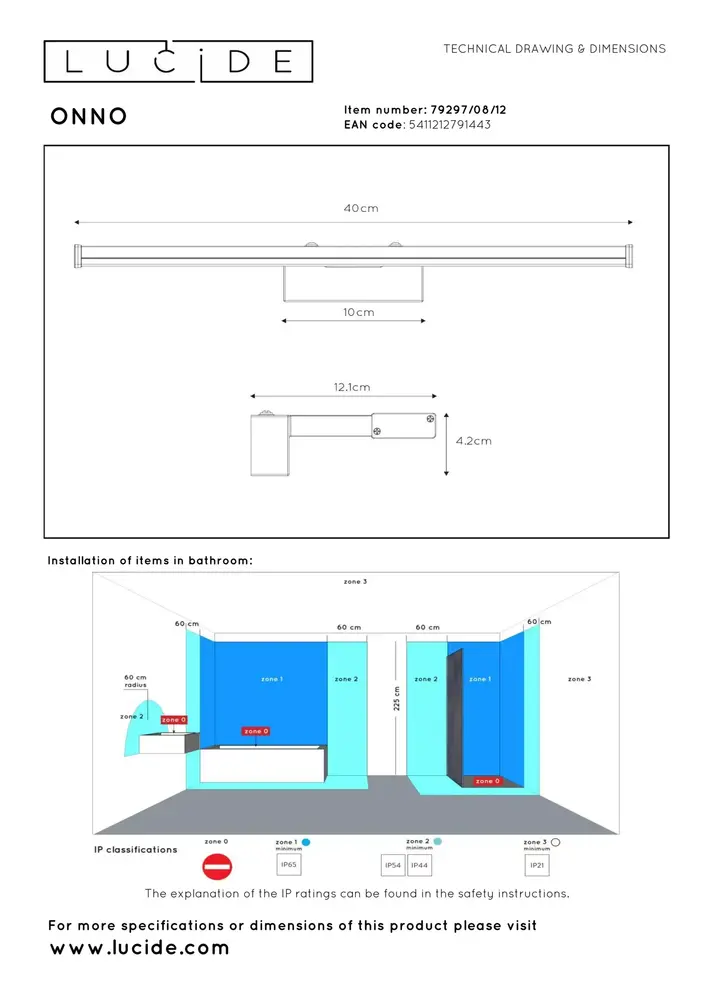 Lucide ONNO - Spiegelleuchte für das Badezimmer - LED - 1x8W 3000K - IP44 - Mattes Chrom