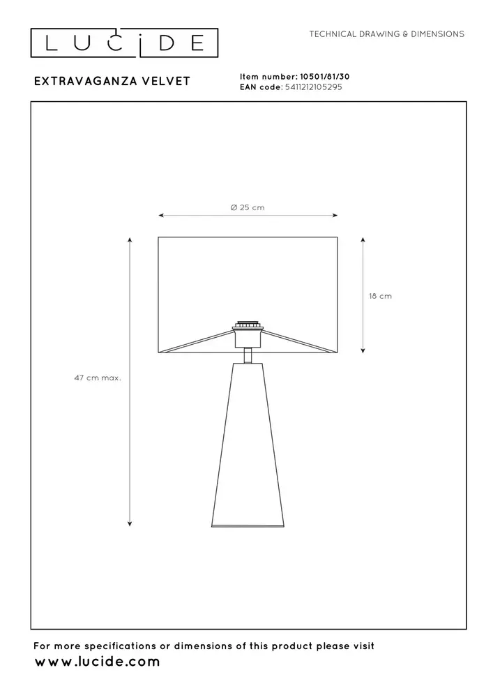 Lucide EXTRAVAGANZA VELVET - Tischleuchte - Ø 25 cm - 1xE27 - Schwarz