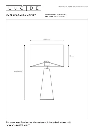 Lucide EXTRAVAGANZA VELVET - Tischleuchte - Ø 25 cm - 1xE27 - Schwarz