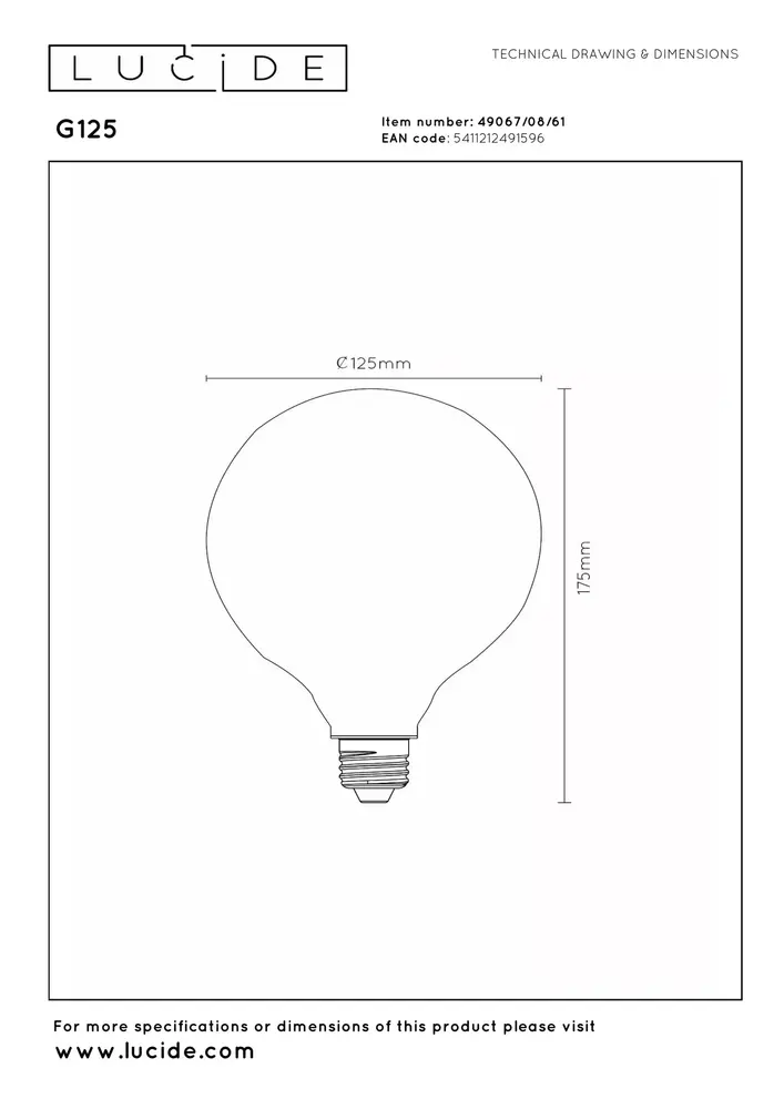 Lucide G125 - Glühlampe - Ø 12,5 cm - LED 3 StepDim - E27 - 1x8W 2700K - Opal