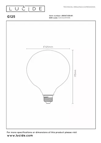 Lucide G125 - Glühlampe - Ø 12,5 cm - LED 3 StepDim - E27 - 1x8W 2700K - Opal