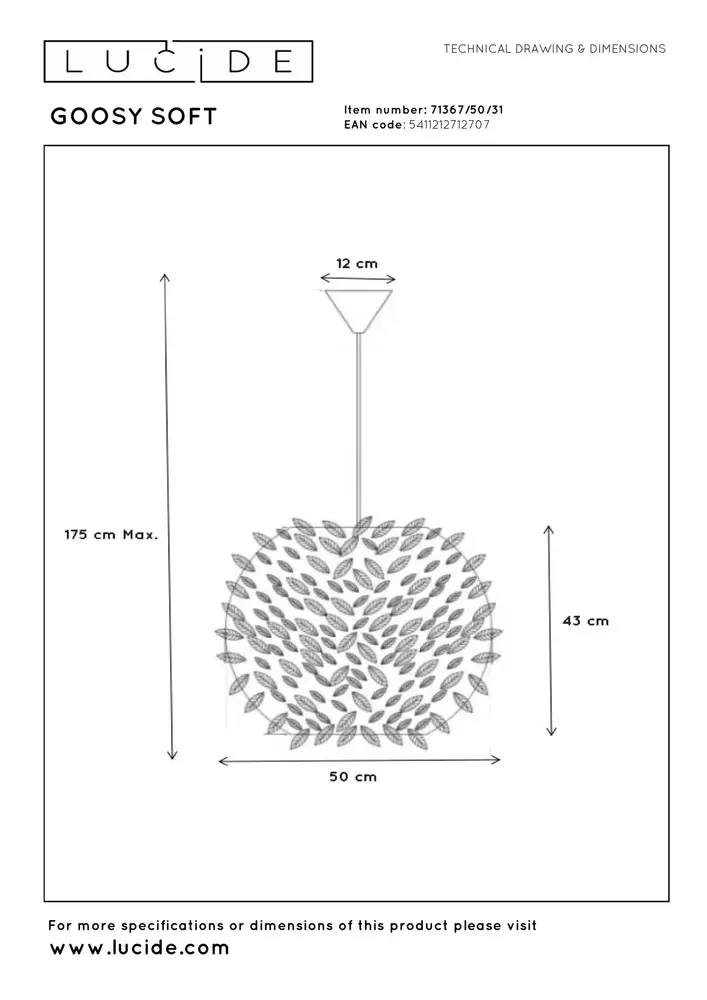 Lucide GOOSY SOFT - Hängeleuchte - Ø 50 cm - 1xE27 - Weiß