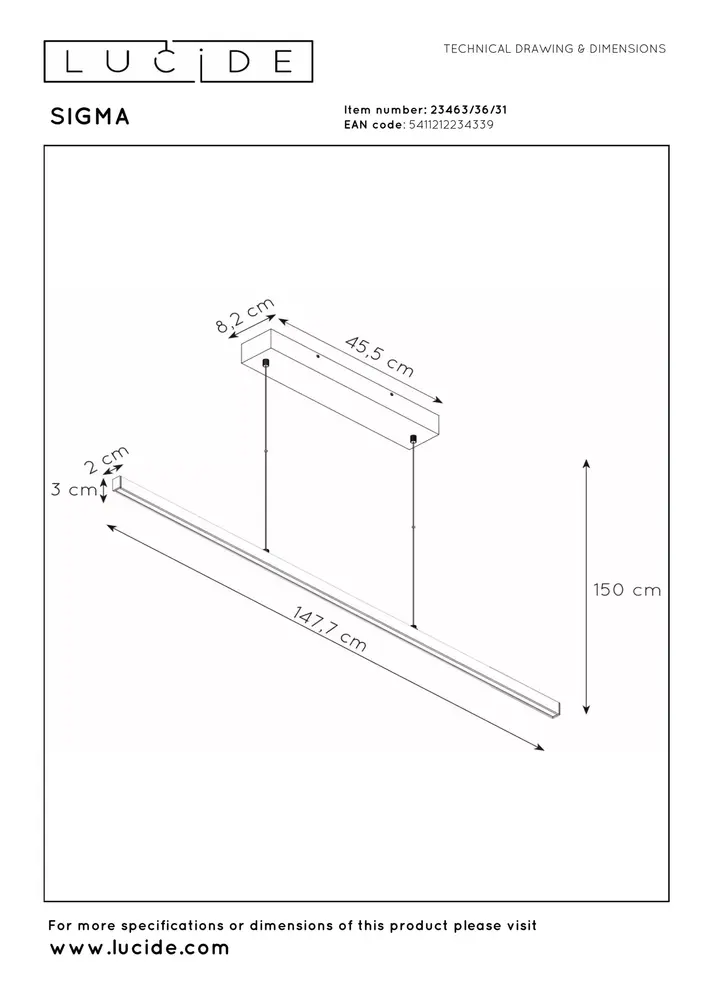 Lucide SIGMA - Hängeleuchte - LED Dimb. - 1x36W 2700K - Weiß