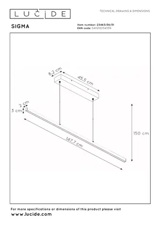 Lucide SIGMA - Hängeleuchte - LED Dimb. - 1x36W 2700K - Weiß