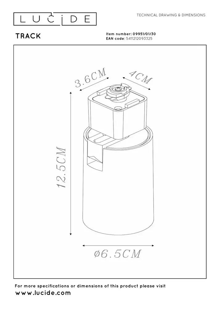 Lucide TRACK NIGEL Trackspot - 1-Phasen-Schienensystem / Schienenbeleuchtung - 1xGU10 - Schwarz (Verlängerung)