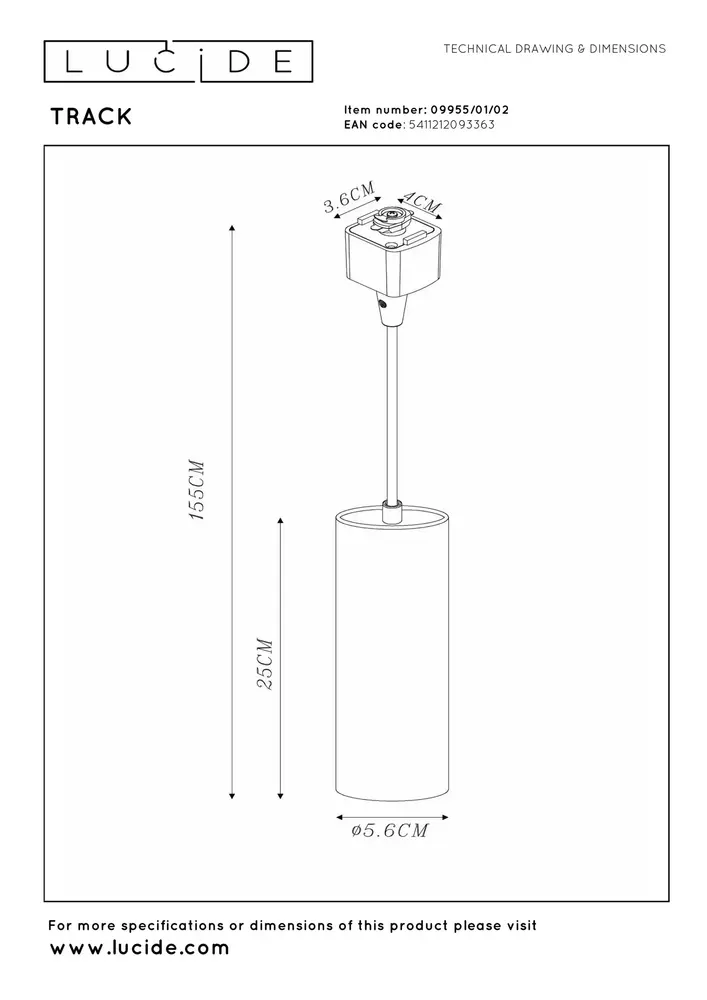 Lucide TRACK FLORIS Pendelleuchte - 1-Phasen Schienensystem / Schienenbeleuchtung - 1xGU10 - Matt Gold / Messing (Verlängerung)