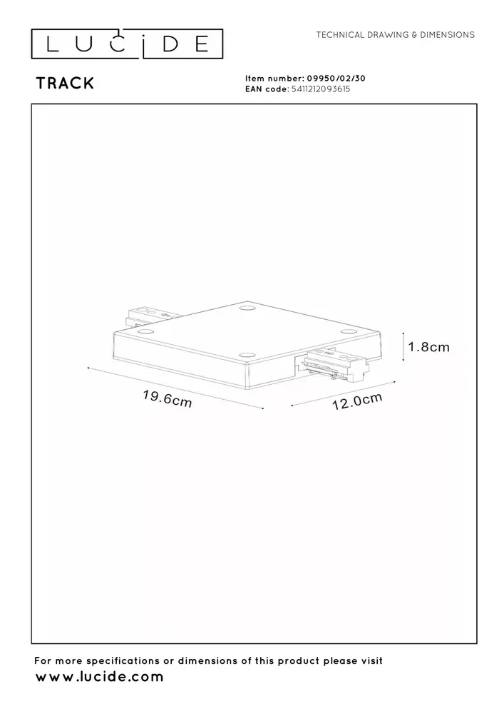 Lucide TRACK Starter-Stromversorgung - 1-Phasen-Schienensystem / Schienenbeleuchtung - Einzel/Doppel - Schwarz (Verlängerung)