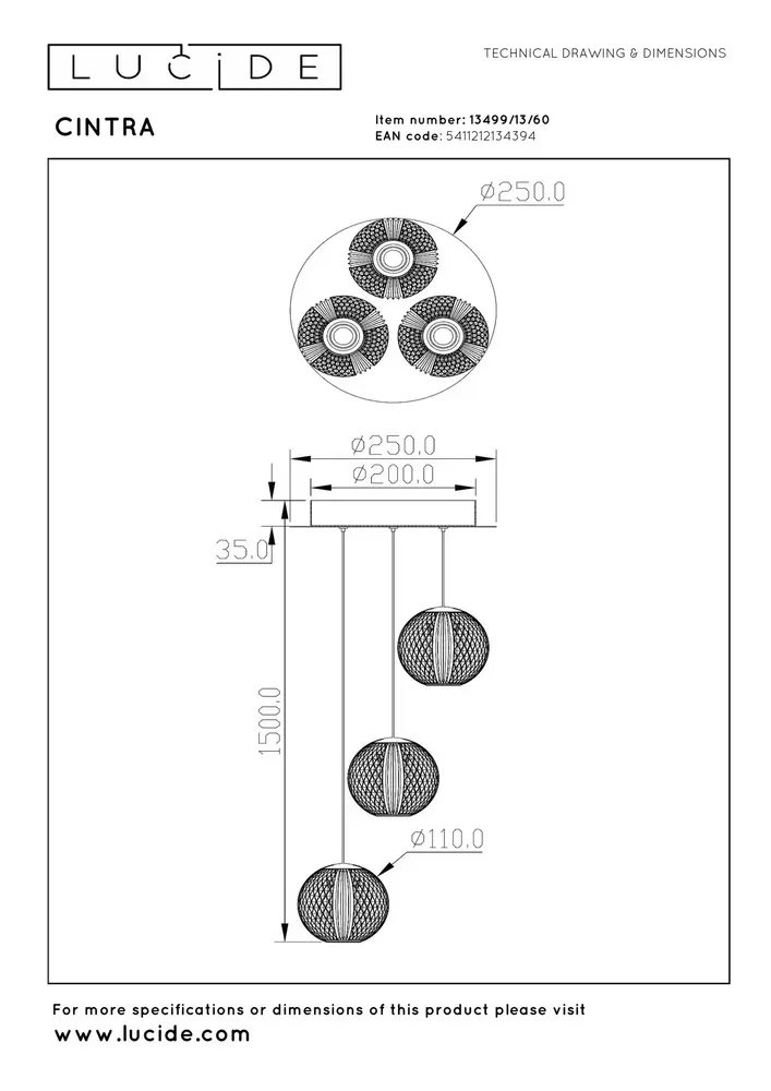 Lucide CINTRA - Hängeleuchte - Ø 25 cm - LED Dimb. - 3x4,7W 2700K - Transparent