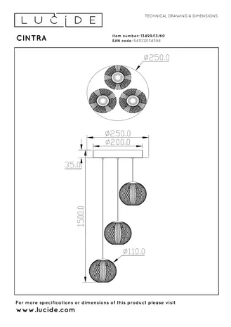 Lucide CINTRA - Hängeleuchte - Ø 25 cm - LED Dimb. - 3x4,7W 2700K - Transparent