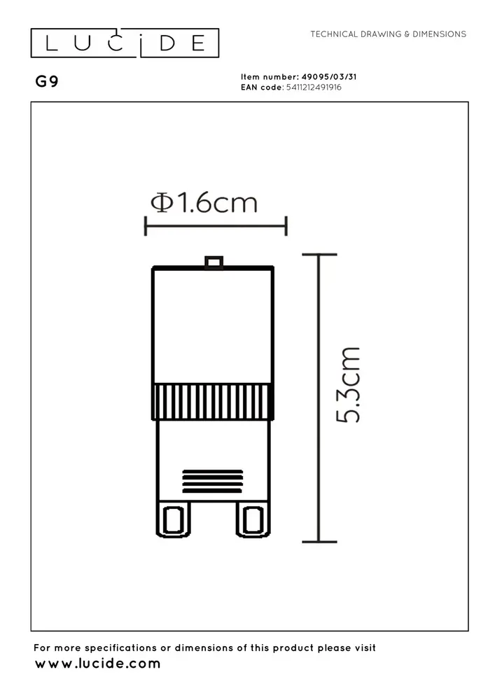 Lucide G9 - Led Glühbirne - Ø 1,6 cm - LED Dimb. - G9 - 1x3,5W 2700K - Weiß