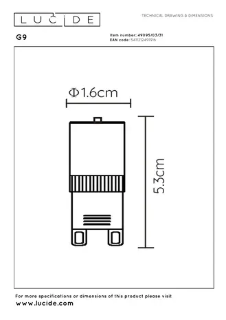 Lucide G9 - Led Glühbirne - Ø 1,6 cm - LED Dimb. - G9 - 1x3,5W 2700K - Weiß