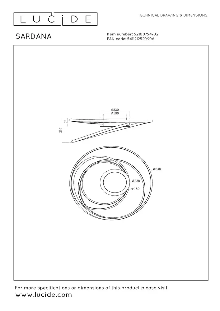 Lucide Premium SARDANA - Deckenleuchte - LED Dimb. - 1x54W 2700K - Mattes Gold / Messing