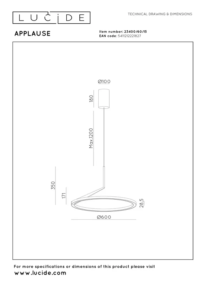 Lucide Premium APPLAUSE - Hängeleuchte - Ø 60 cm - LED Dimb. - CCT - 1x31W 2700K/4000K - Graues Eisen