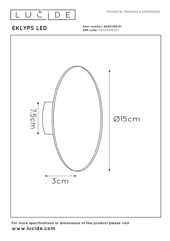 Lucide EKLYPS LED - Wandleuchte - Ø 15 cm - LED - 1x7W 3000K - Weiß