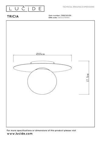 Lucide TRICIA - Deckenleuchte - Ø 25 cm - 1xE27 - Schwarz