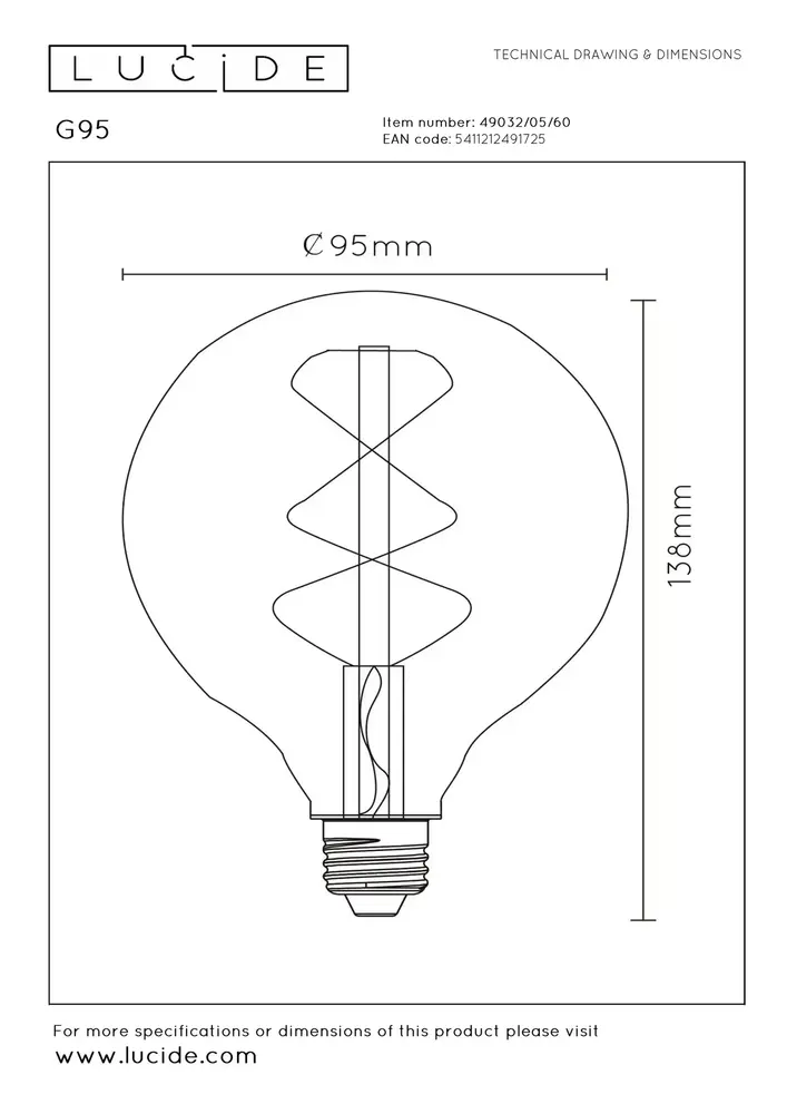 Lucide G95 - Glühlampe - Ø 9,5 cm - LED Dimb. - E27 - 1x4,9W 2700K - Transparent
