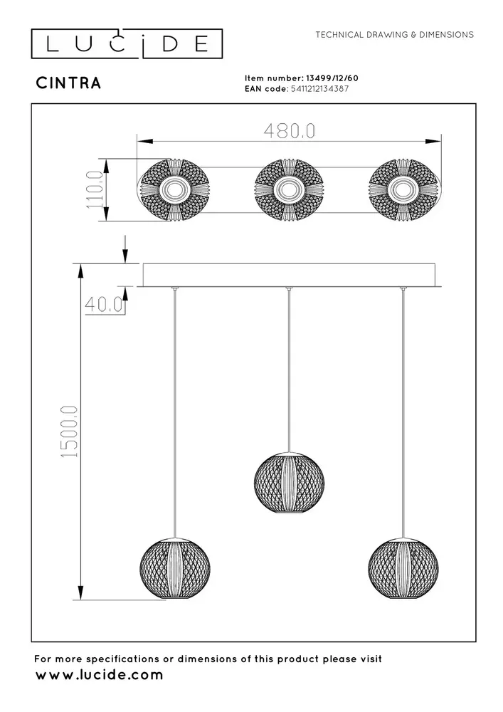 Lucide CINTRA - Hängeleuchte - LED Dimb. - 3x4,7W 2700K - Transparent