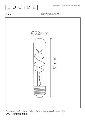 Lucide T32 - Glühlampe - Ø 3 cm - LED Dimb. - E27 - 1x4,9W 2200K - Bernstein