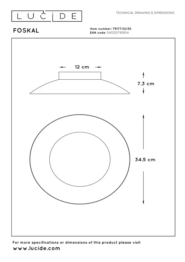 Lucide FOSKAL - Deckenleuchte - Ø 34,5 cm - LED - 1x12W 2700K - Schwarz Lucide FOSKAL - Deckenleuchte - Ø 34,5 cm - LED - 1x12W 2700K - Schwarz