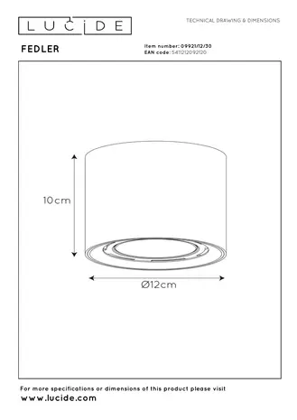 Lucide FEDLER - Deckenstrahler - Ø 12 cm - LED Dim to warm - GU10 (ES111) - 1x12W 2200K/3000K - Weiß Lucide FEDLER - Deckenstrahler - Ø 12 cm - LED Dim to warm - GU10 (ES111) - 1x12W 2200K/3000K - Weiß