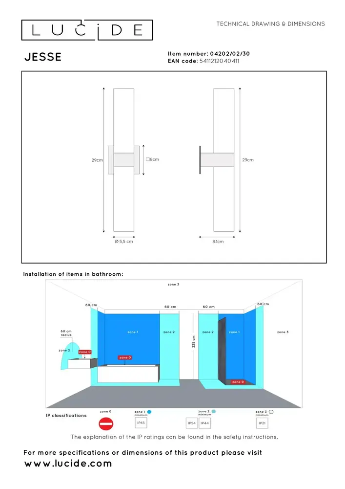 Lucide JESSE - Wandleuchte Bad - 2xG9 - IP44 - Schwarz
