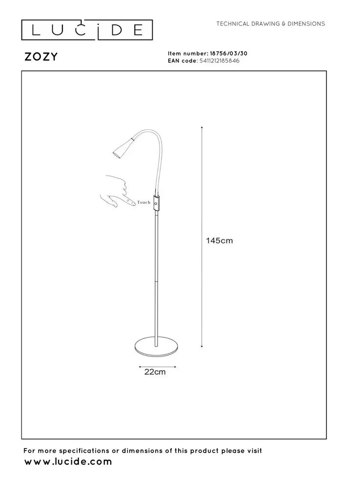 Lucide ZOZY - Leseleuchte - LED 3 StepDim - 1x4W 3000K - Schwarz
