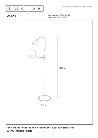 Lucide ZOZY - Leseleuchte - LED 3 StepDim - 1x4W 3000K - Schwarz