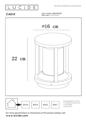 Lucide CADIX - Sockellampe - Ø 16 cm - 1xE27 - IP65 - Schwarz