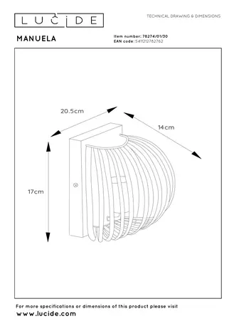 Lucide MANUELA - Wandleuchte - 1xE14 - Schwarz